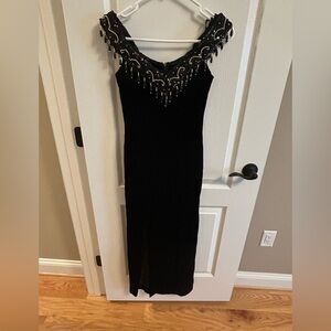 Jessica McClintock Black Maxi Dress with Gold Accents